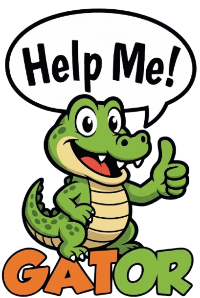 Help Me Gator mascot giving a thumbs up